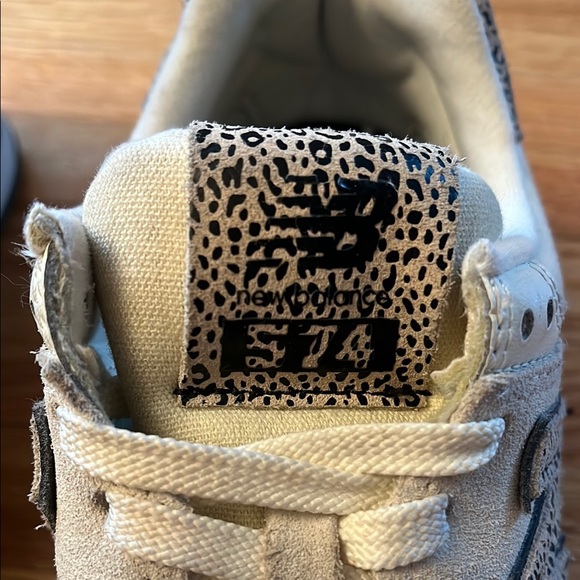 New Balance 574 Cream and animal print Women's Shoes - Picture 2 of 11